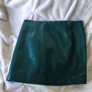 dark green leather mini skirt